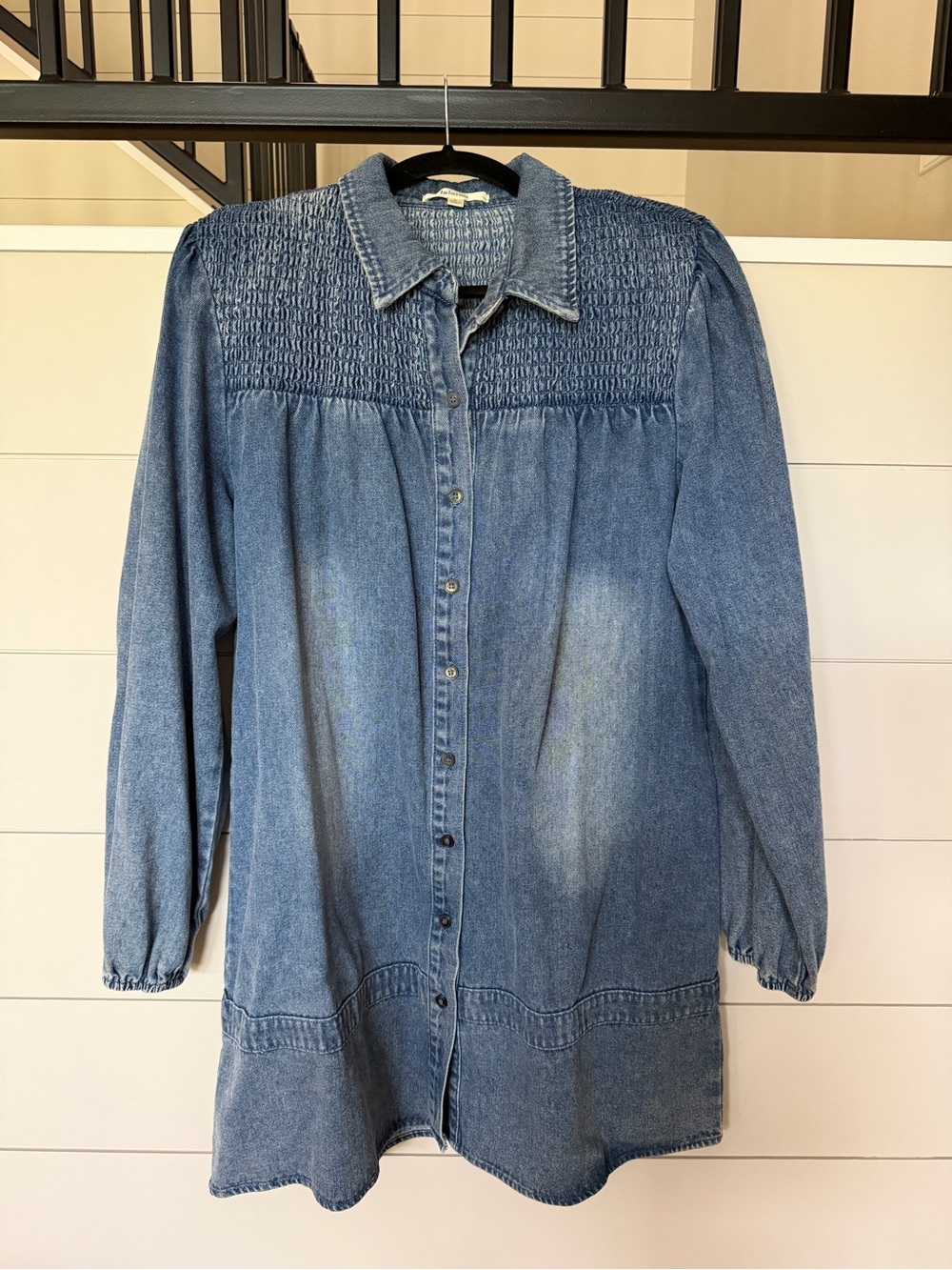 Denim Smocked Yoke Button-Front Jean Dress